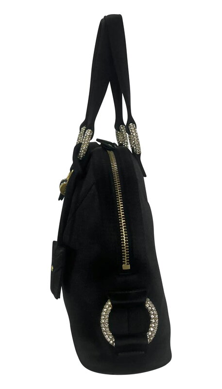 YVES SAINT LAURENT YVES SAINT LAURENT BLACK SILK SATIN CRYSTAL MUSE EVENING BAG MINI