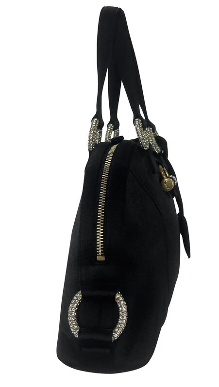 YVES SAINT LAURENT YVES SAINT LAURENT BLACK SILK SATIN CRYSTAL MUSE EVENING BAG MINI