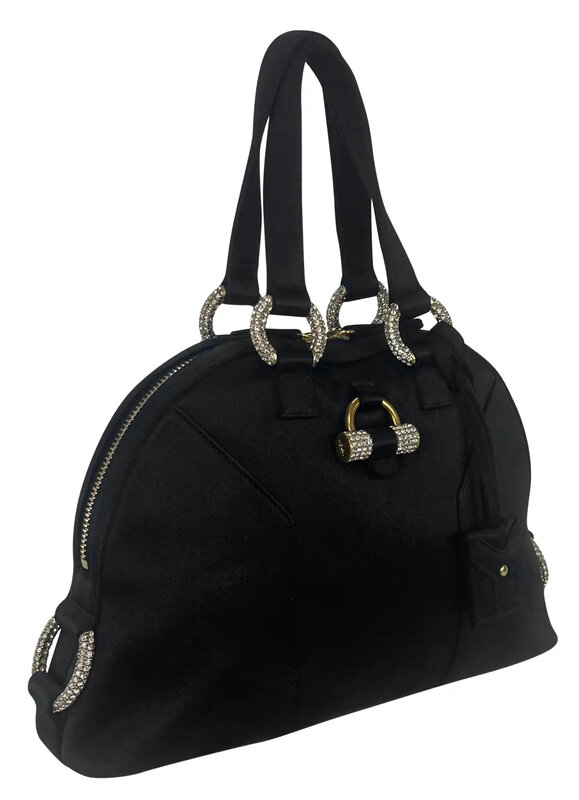 YVES SAINT LAURENT YVES SAINT LAURENT BLACK SILK SATIN CRYSTAL MUSE EVENING BAG MINI
