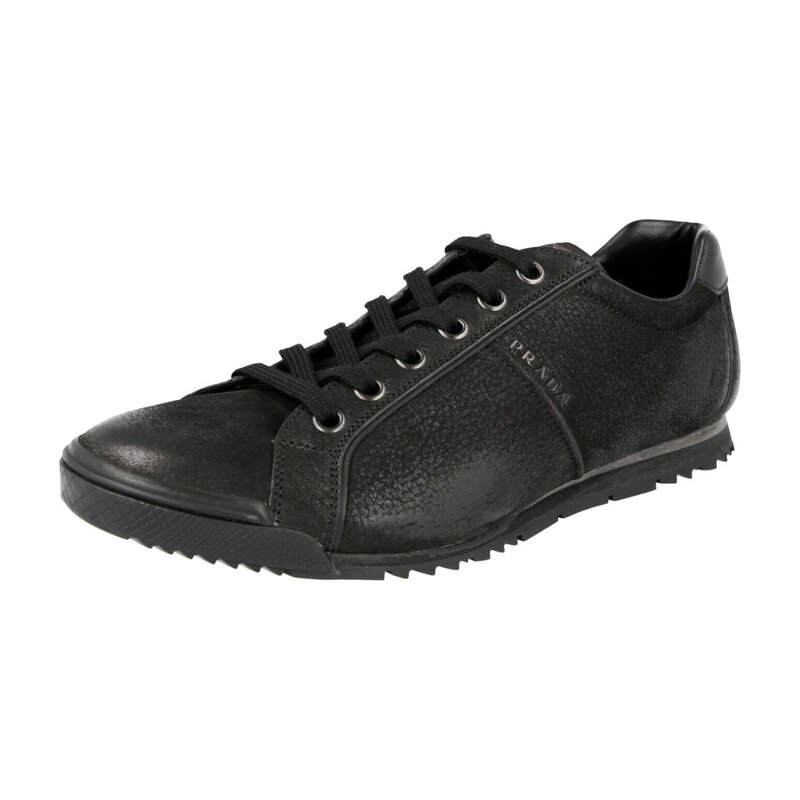 PRADA PRADA 4E2719 BLACK ANTIC LEATHER SPORT SNEAKERS (US 11)