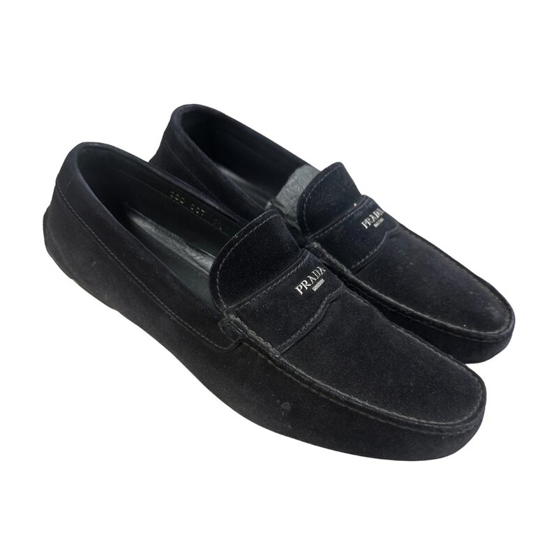 PRADA PRADA 2DD007 BLACK SUEDE LOGO LOAFERS (US 8.5)