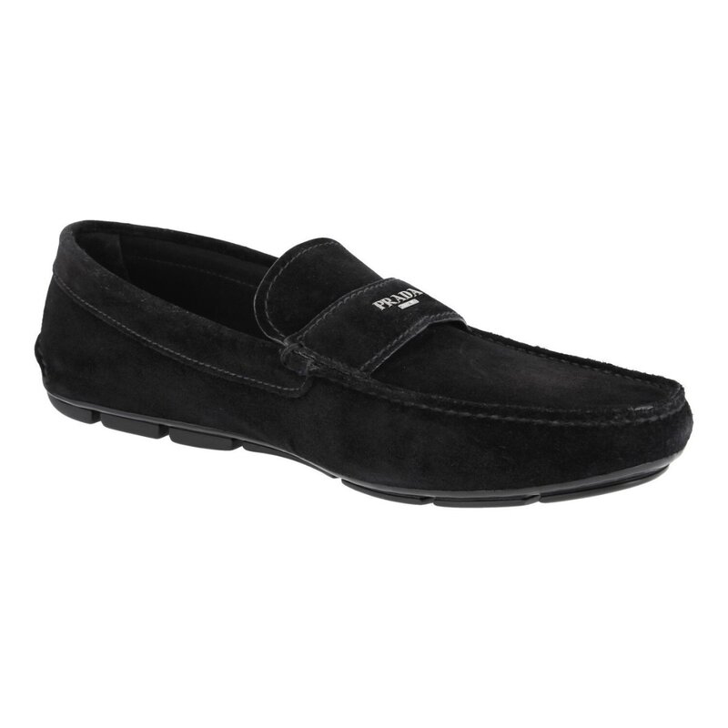PRADA PRADA 2DD007 BLACK SUEDE LOGO LOAFERS (US 8.5)