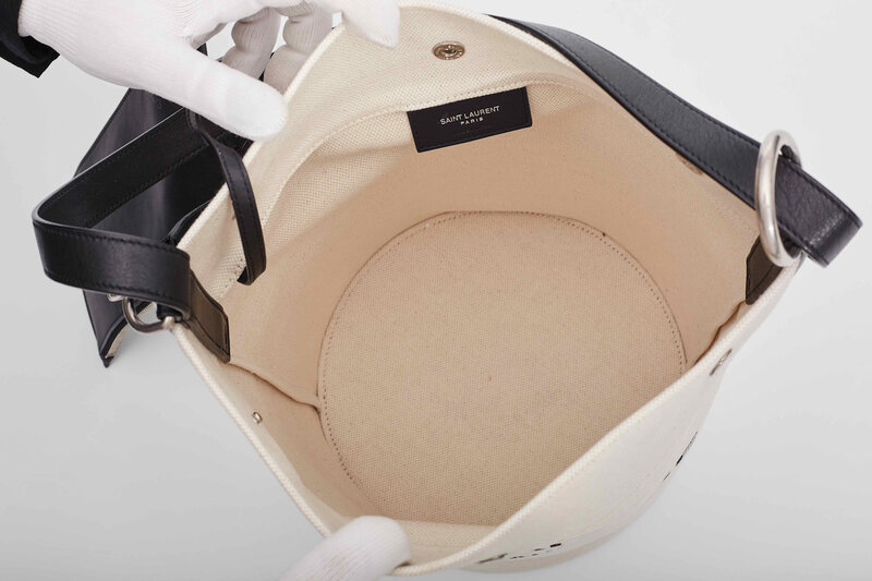 SAINT LAURENT SAINT LAURENT RIVE GAUCHE TUSCANY WHITE LINEN BUCKET BAG