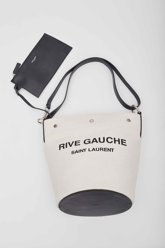 SAINT LAURENT SAINT LAURENT RIVE GAUCHE TUSCANY WHITE LINEN BUCKET BAG