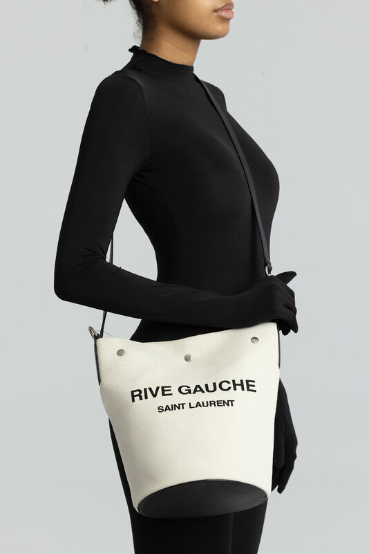 SAINT LAURENT SAINT LAURENT RIVE GAUCHE TUSCANY WHITE LINEN BUCKET BAG