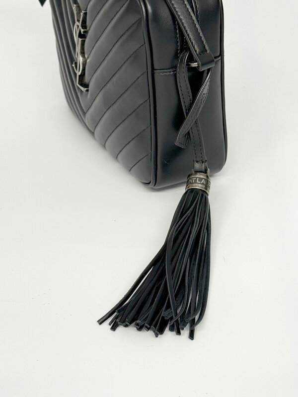 SAINT LAURENT CALFSKIN MATELASSE MONOGRAM BLACK LOU CAMERA BAG