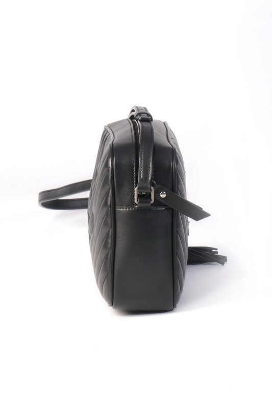 SAINT LAURENT CALFSKIN MATELASSE MONOGRAM BLACK LOU CAMERA BAG