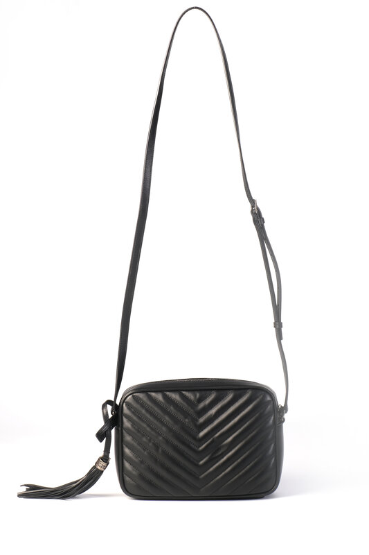 SAINT LAURENT CALFSKIN MATELASSE MONOGRAM BLACK LOU CAMERA BAG