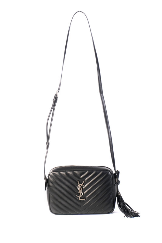 SAINT LAURENT CALFSKIN MATELASSE MONOGRAM BLACK LOU CAMERA BAG
