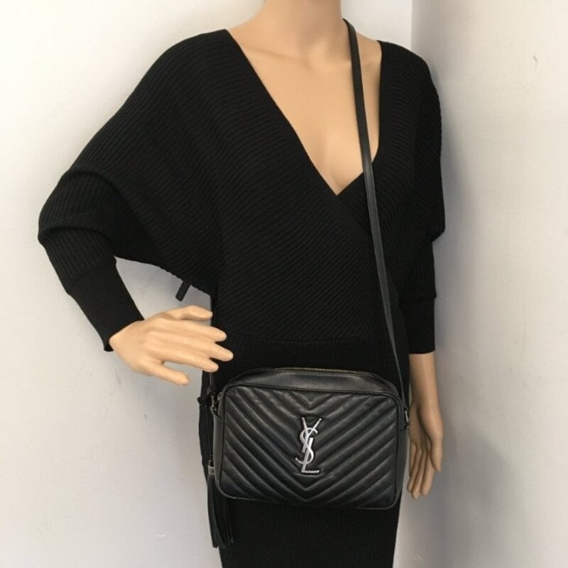 SAINT LAURENT CALFSKIN MATELASSE MONOGRAM BLACK LOU CAMERA BAG