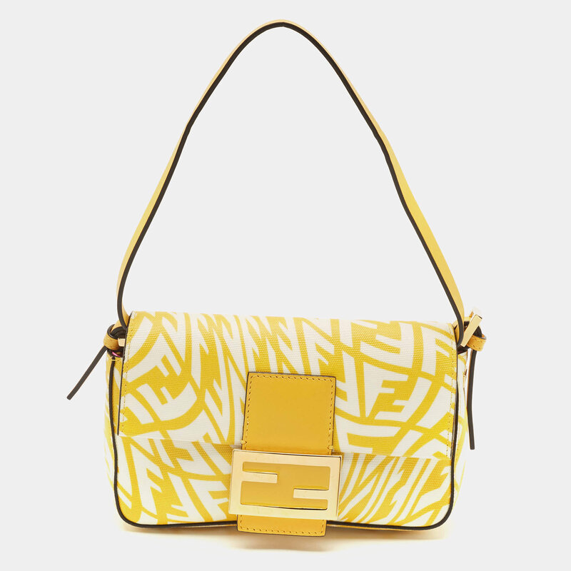 FENDI FENDI SARAH COLEMAN YELLOW FF VERTIGO BAGUETTE BAG MINI