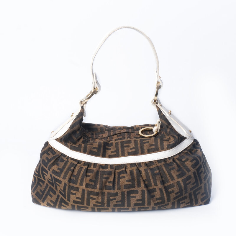 FENDI FENDI  ZUCCA BAUGETTE FF CHEF MM WHITE  STRAP
