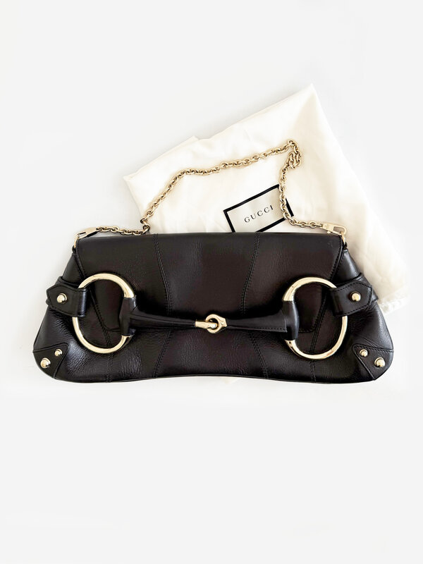 GUCCI GUCCI TOM FORD STUDDED MONOGRAM BLACK CLUTCH BAG