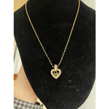 CHRISTIAN DIOR DIOR GOLD CHAIN AND CRYSTAL HEART PENDANT LOGO OBLIQUE NECKLACE