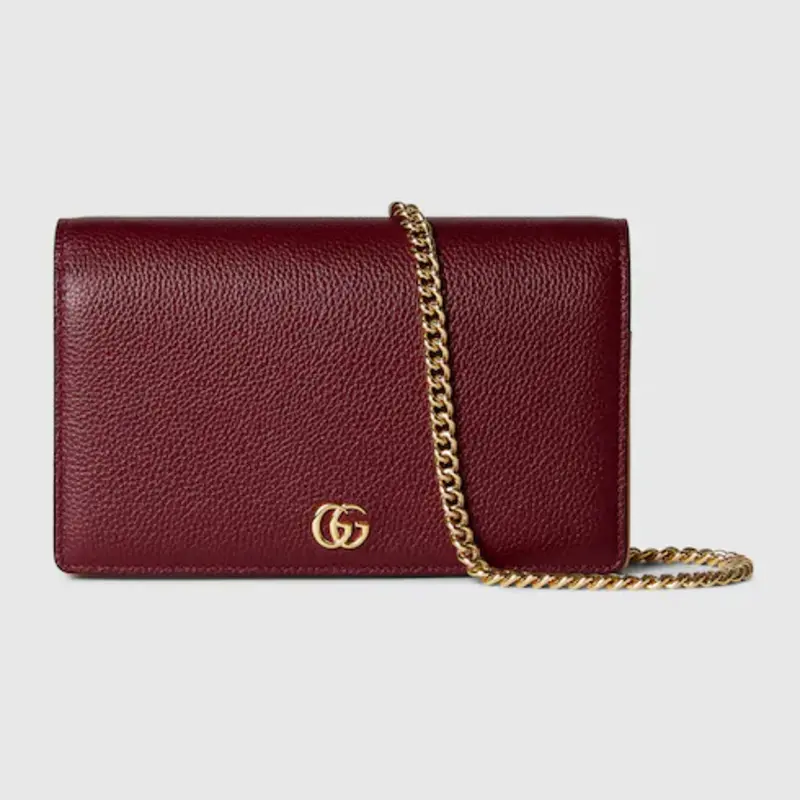 GG MARMONT WALLET ON CHAIN ROSSO ANCORA AND PINK LEATHER