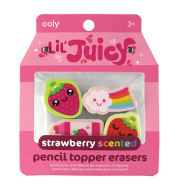 Ooly Lil' Juicy Scented Pencil Topper Erasers - Strawberry (SET Of 4)