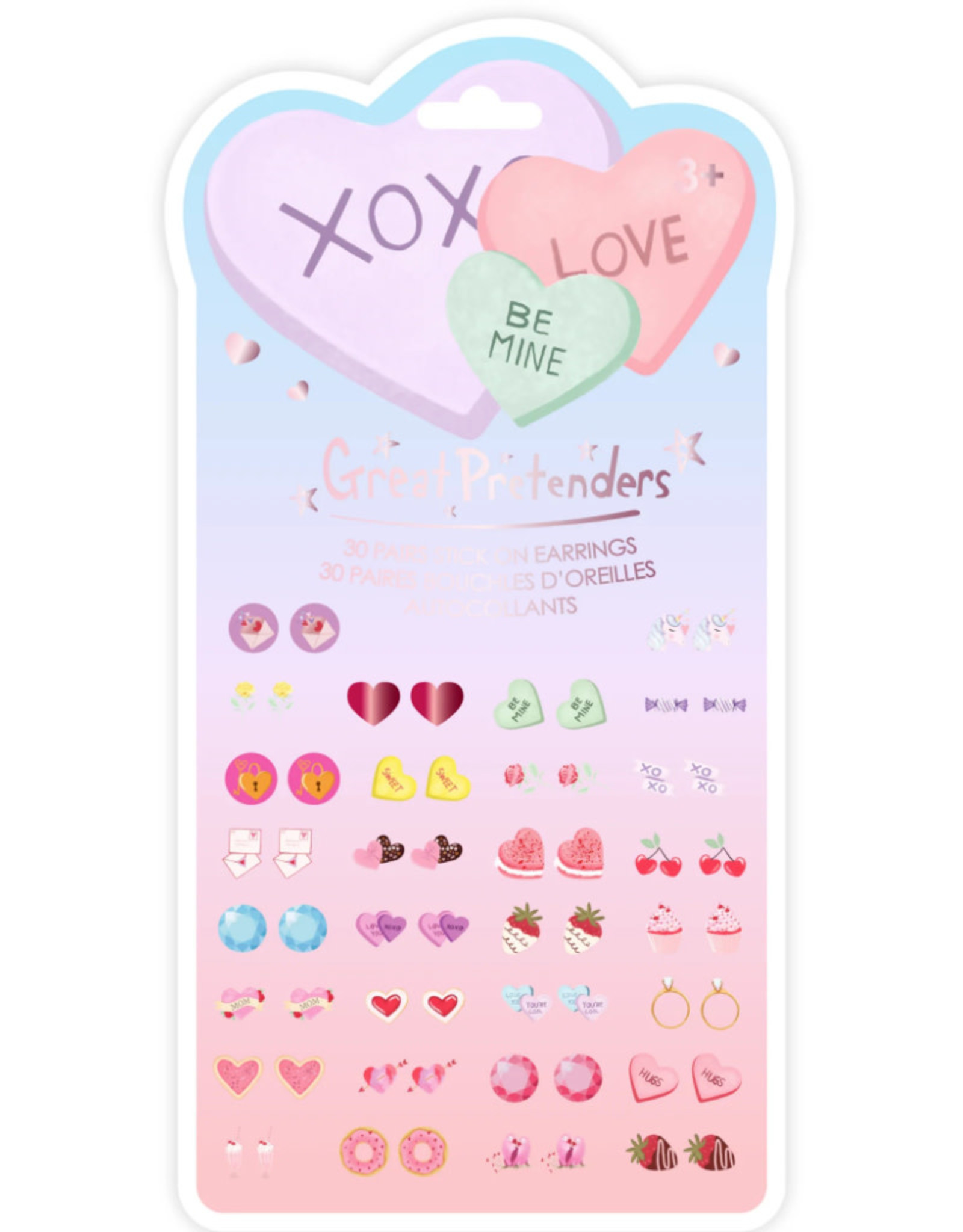 Great Pretenders Candy Heart Valentine Sticker Earrings 30 Pairs