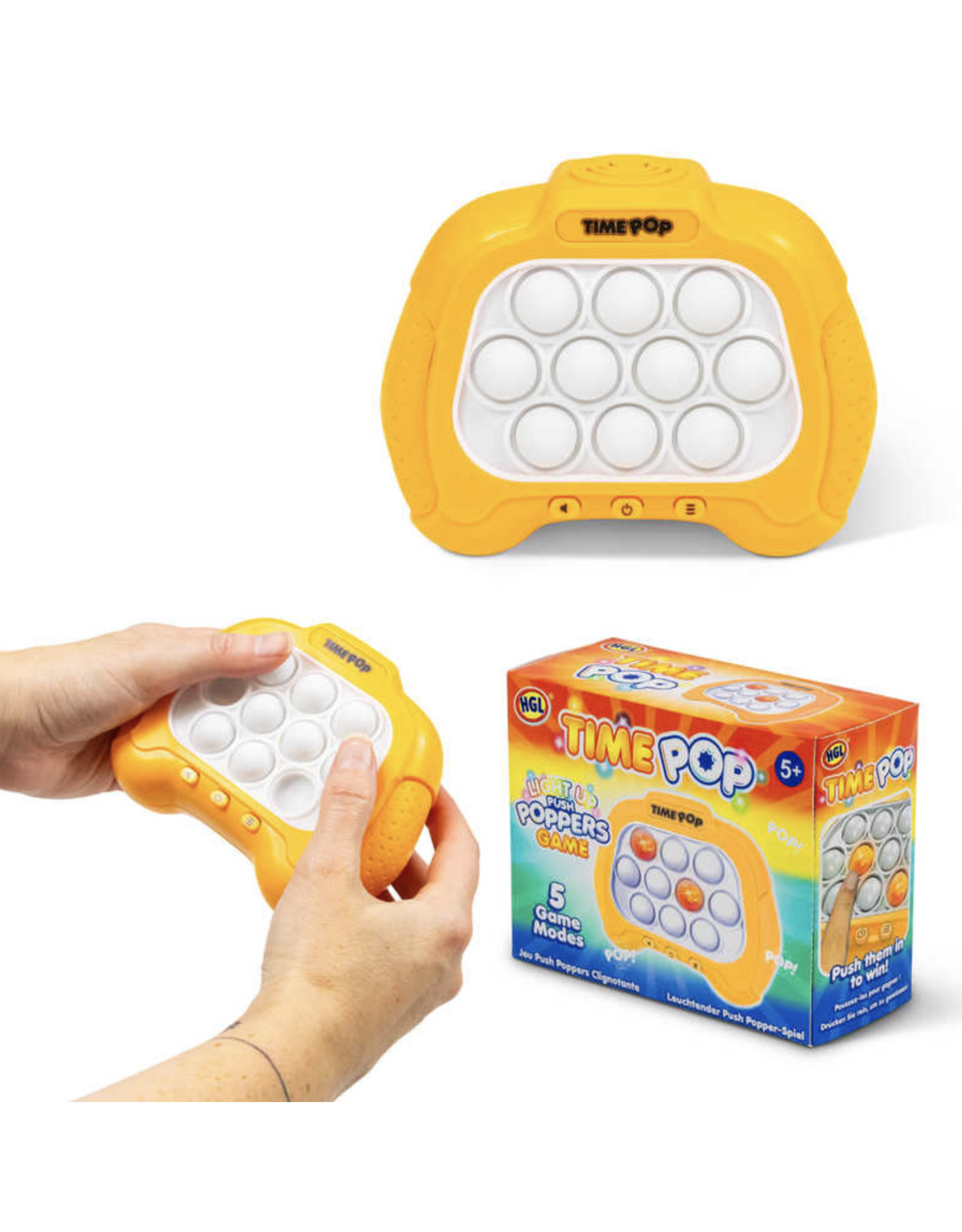 One For Fun Time Pop Light Up Push Popper Game Orange