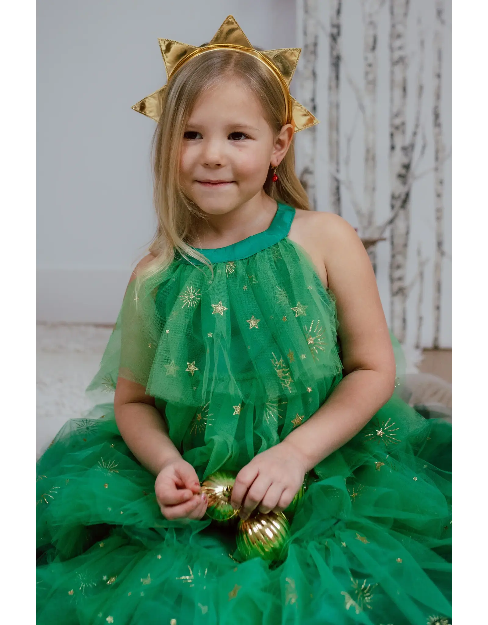 Great Pretenders Christmas Tree Dress with Headpiece Size 5-6