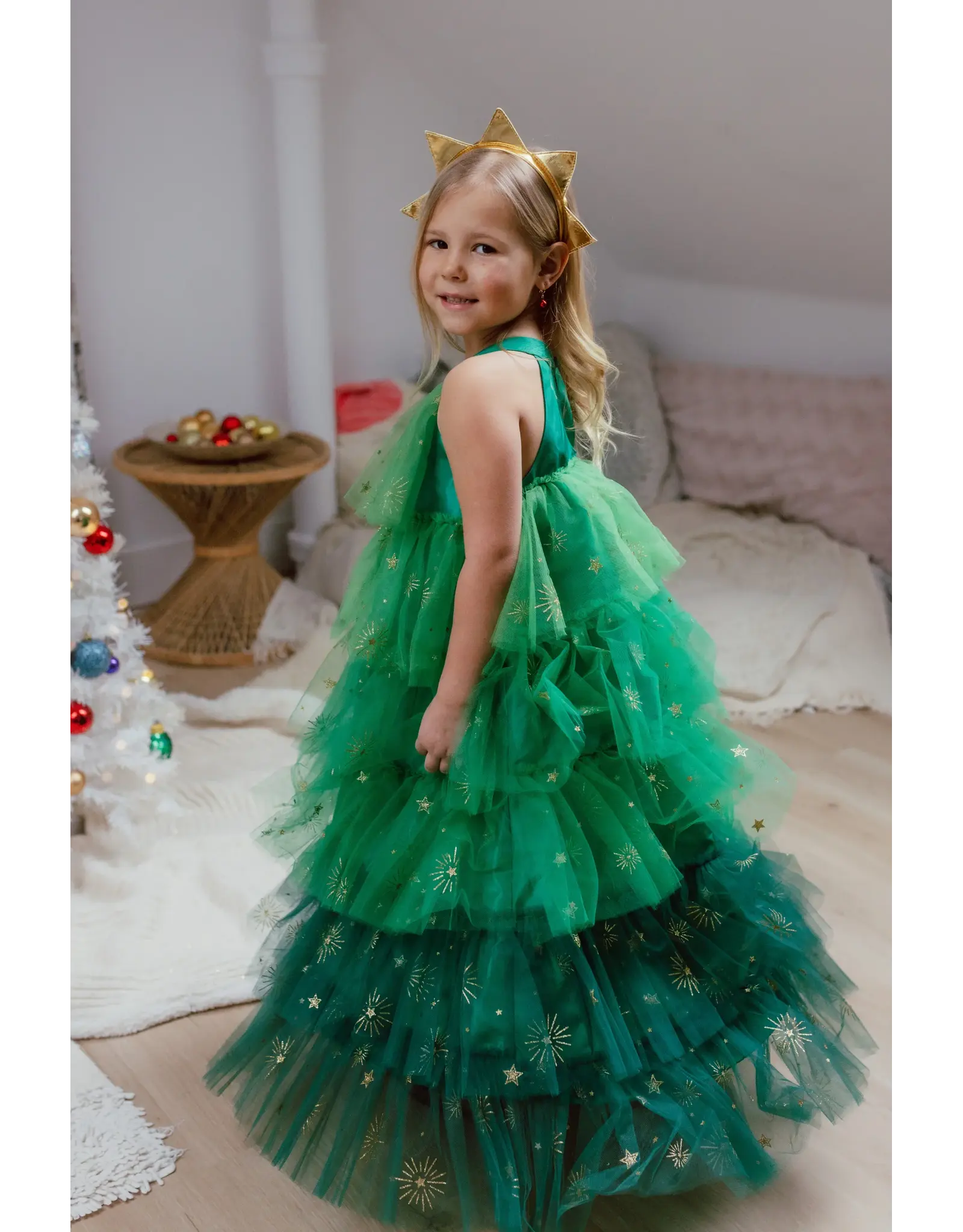 Great Pretenders Christmas Tree Dress with Headpiece Size 5-6