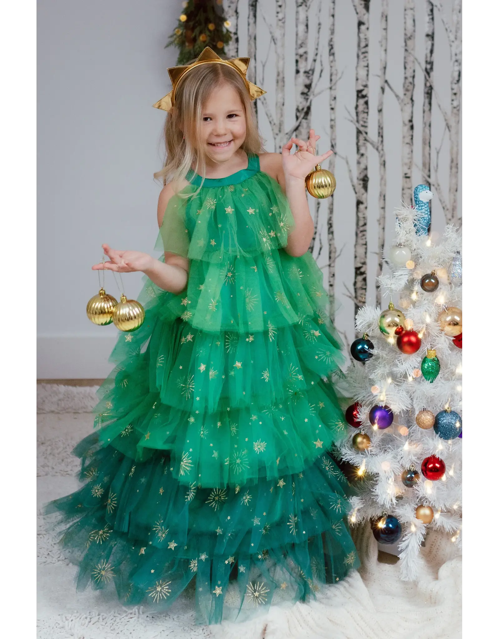 Great Pretenders Christmas Tree Dress with Headpiece Size 5-6