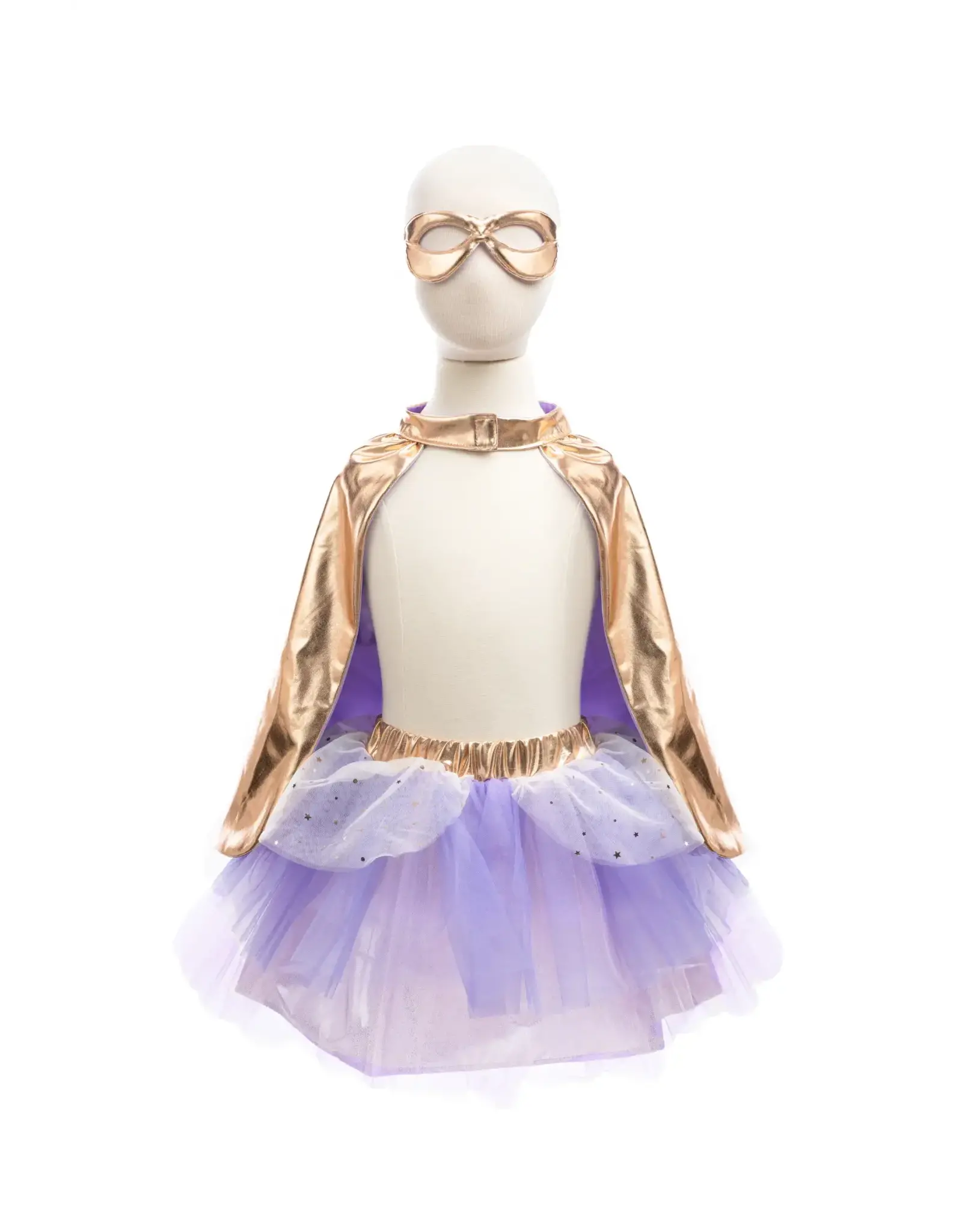 Great Pretenders Super-Duper Tutu/Cape/Mask Metallic Rose Gold/Lilac  Size 4-6