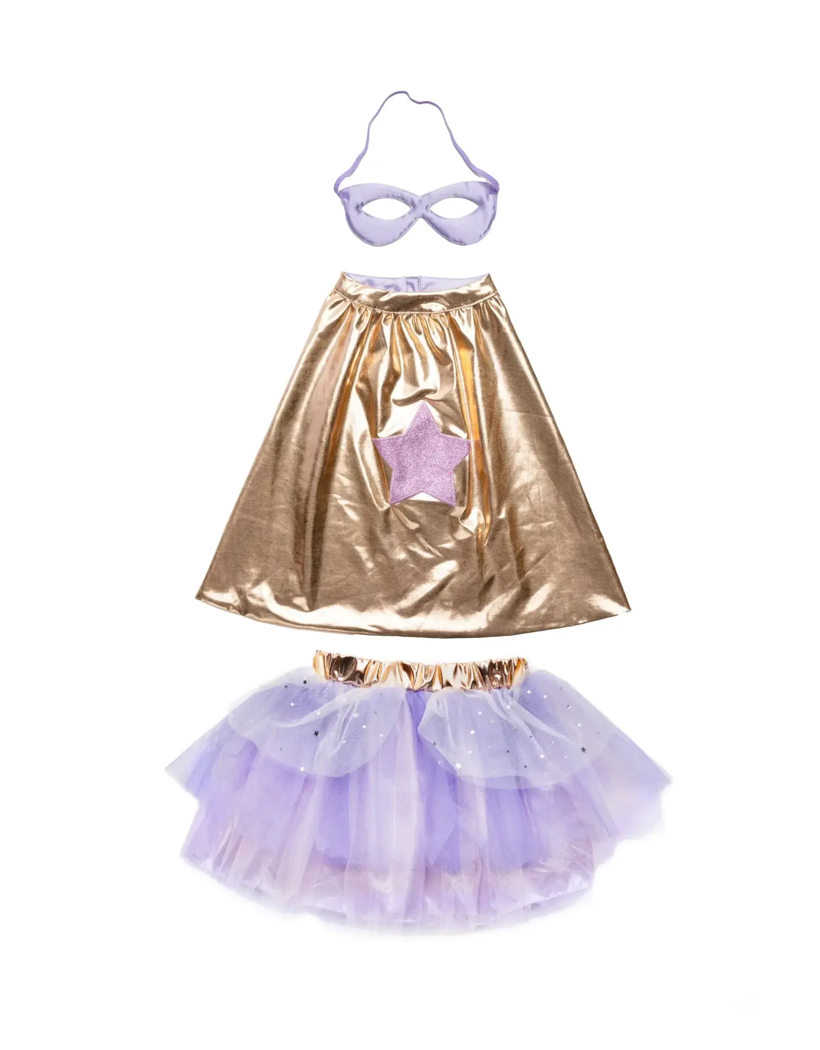 Great Pretenders Super-Duper Tutu/Cape/Mask Metallic Rose Gold/Lilac  Size 4-6