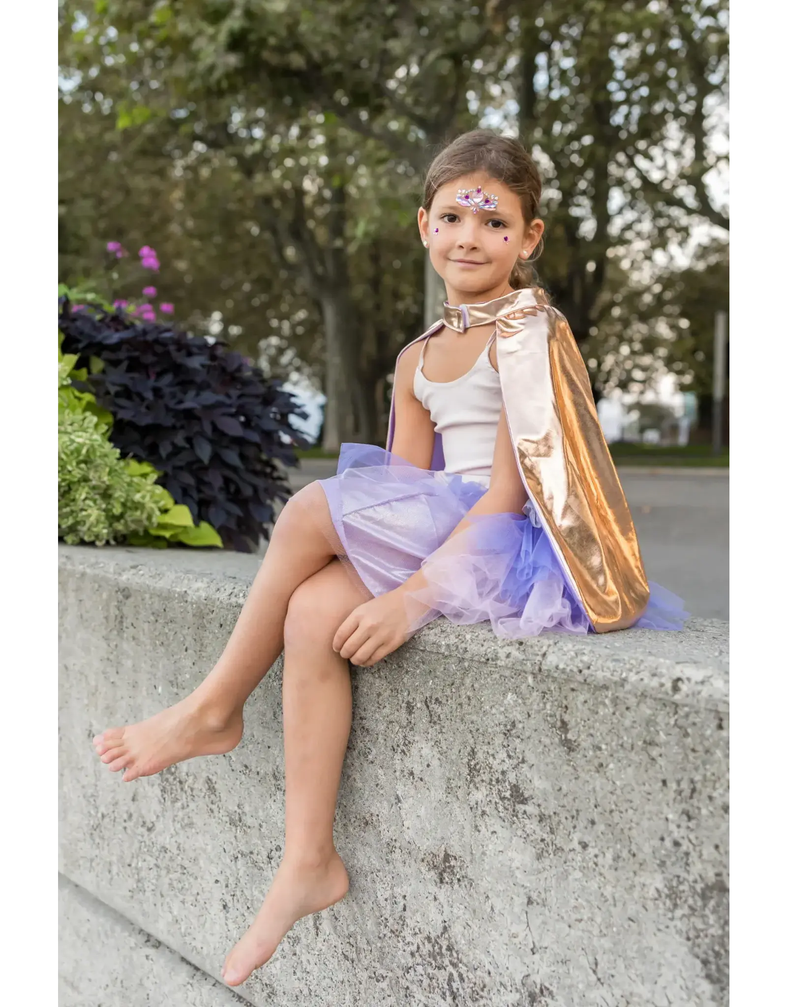 Great Pretenders Super-Duper Tutu/Cape/Mask Metallic Rose Gold/Lilac  Size 4-6