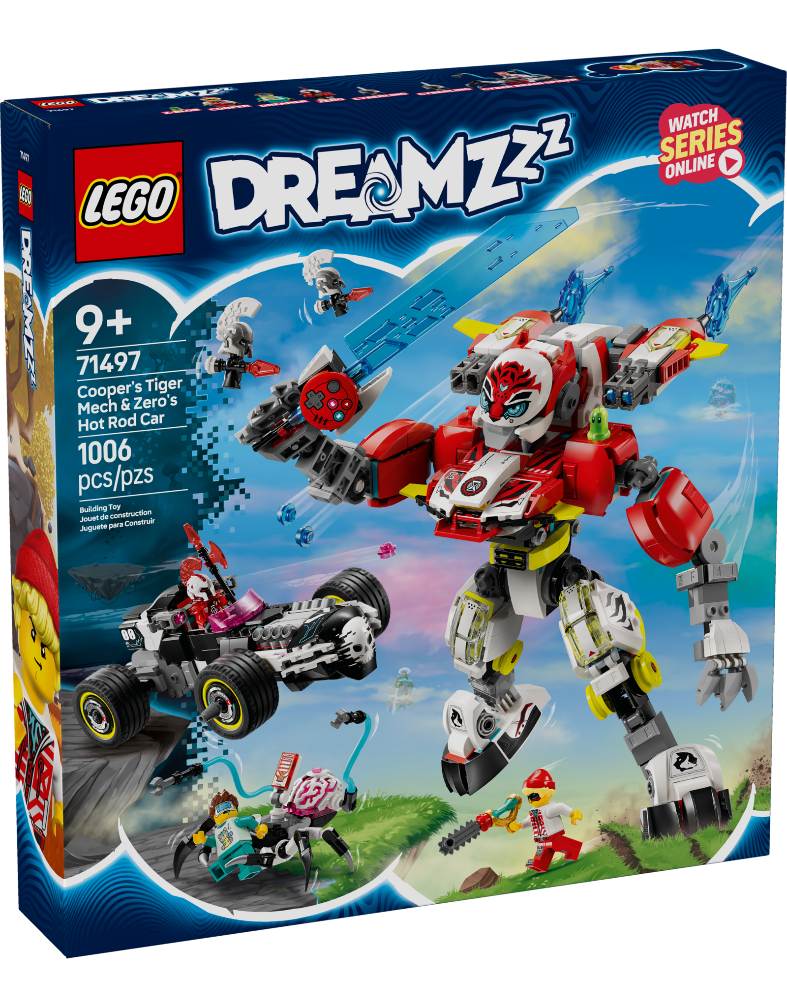 LEGO Dreamzzz 71497 Cooper's Tiger Mech & Zero's Hot Rod Car