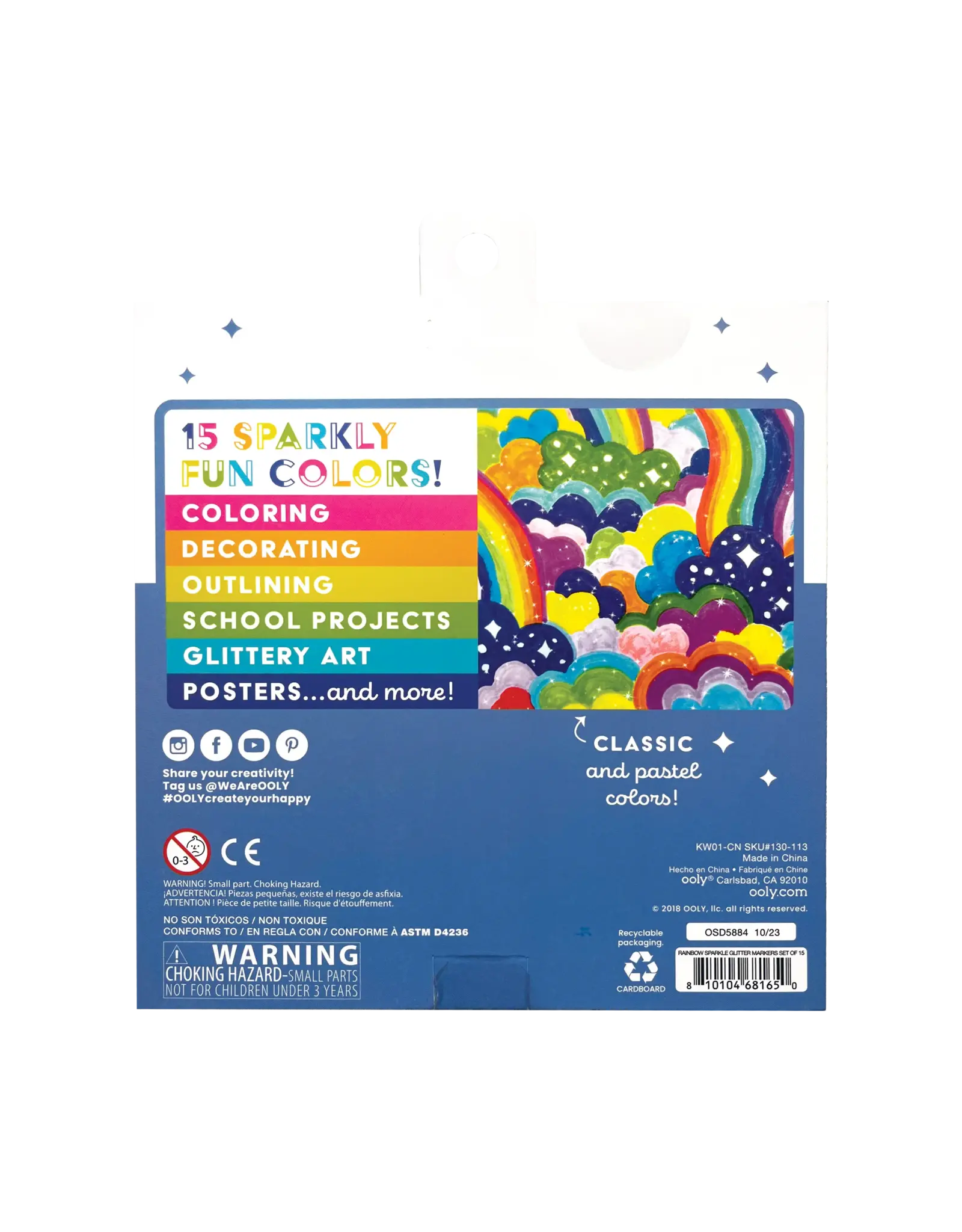 Ooly Rainbow Sparkle Glitter Markers - Set Of 15