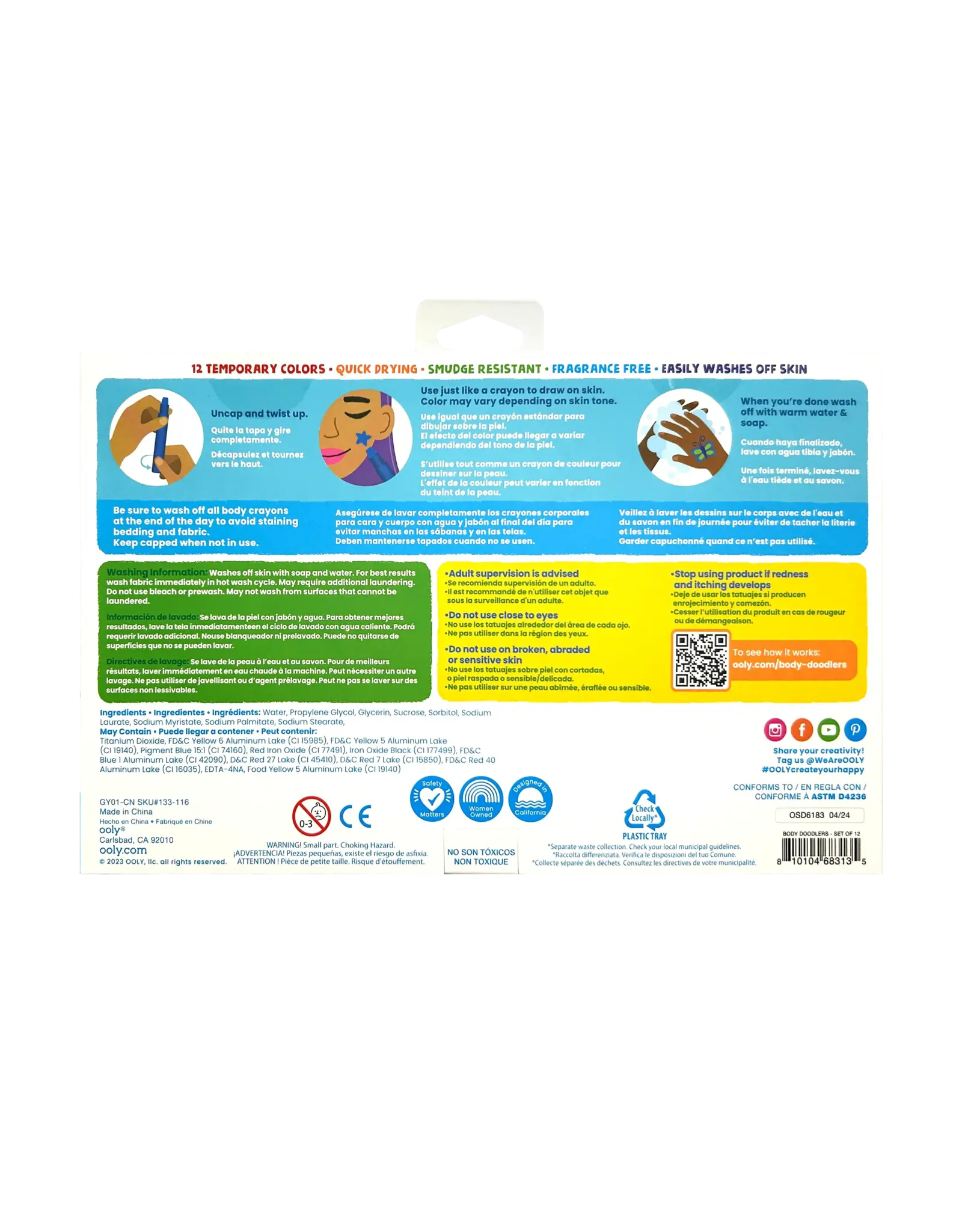 Ooly Body Doodlers: Face & Body Crayons (Set of 12)