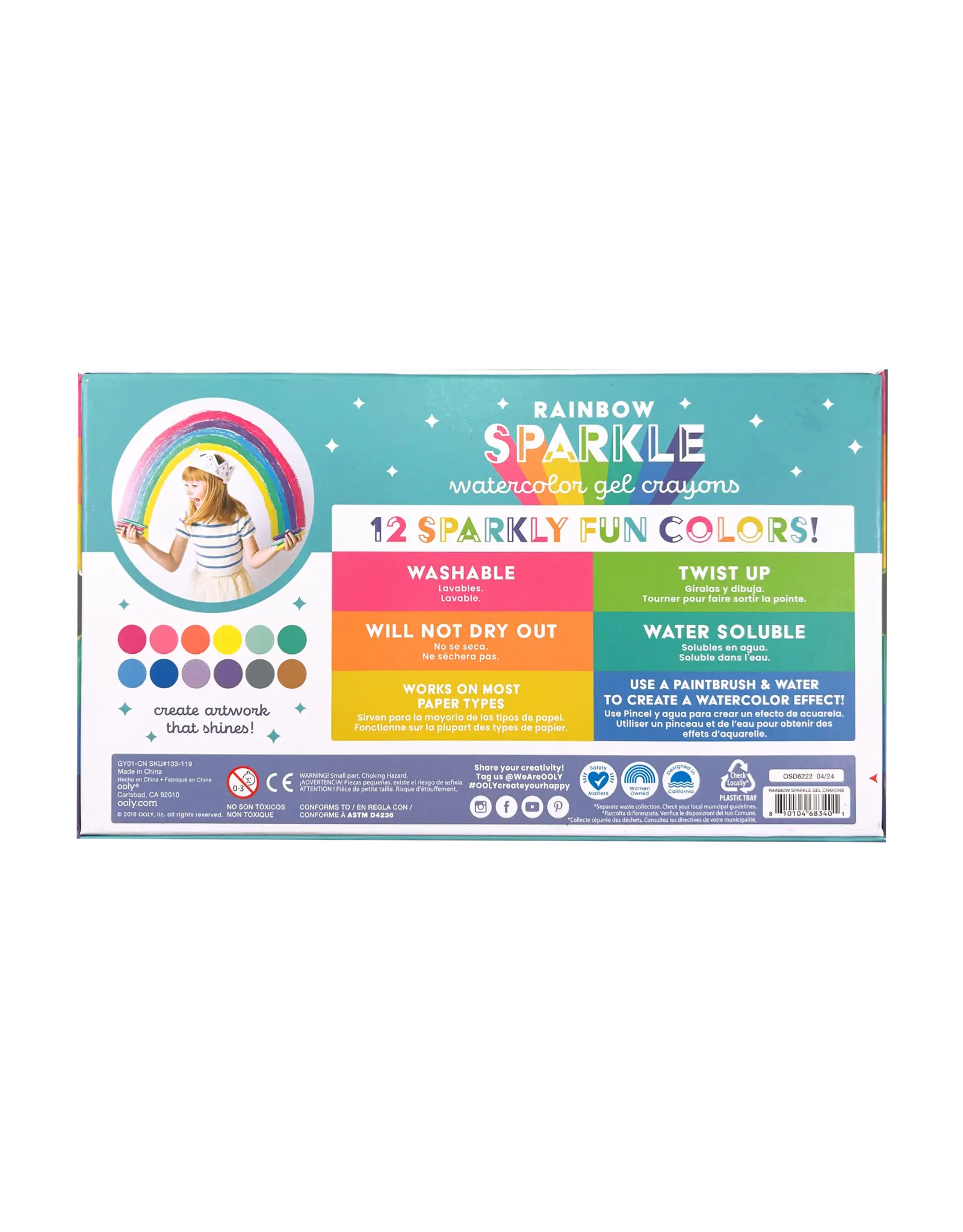 Ooly Rainbow Sparkle: Watercolor Gel Crayons (Set of 12)