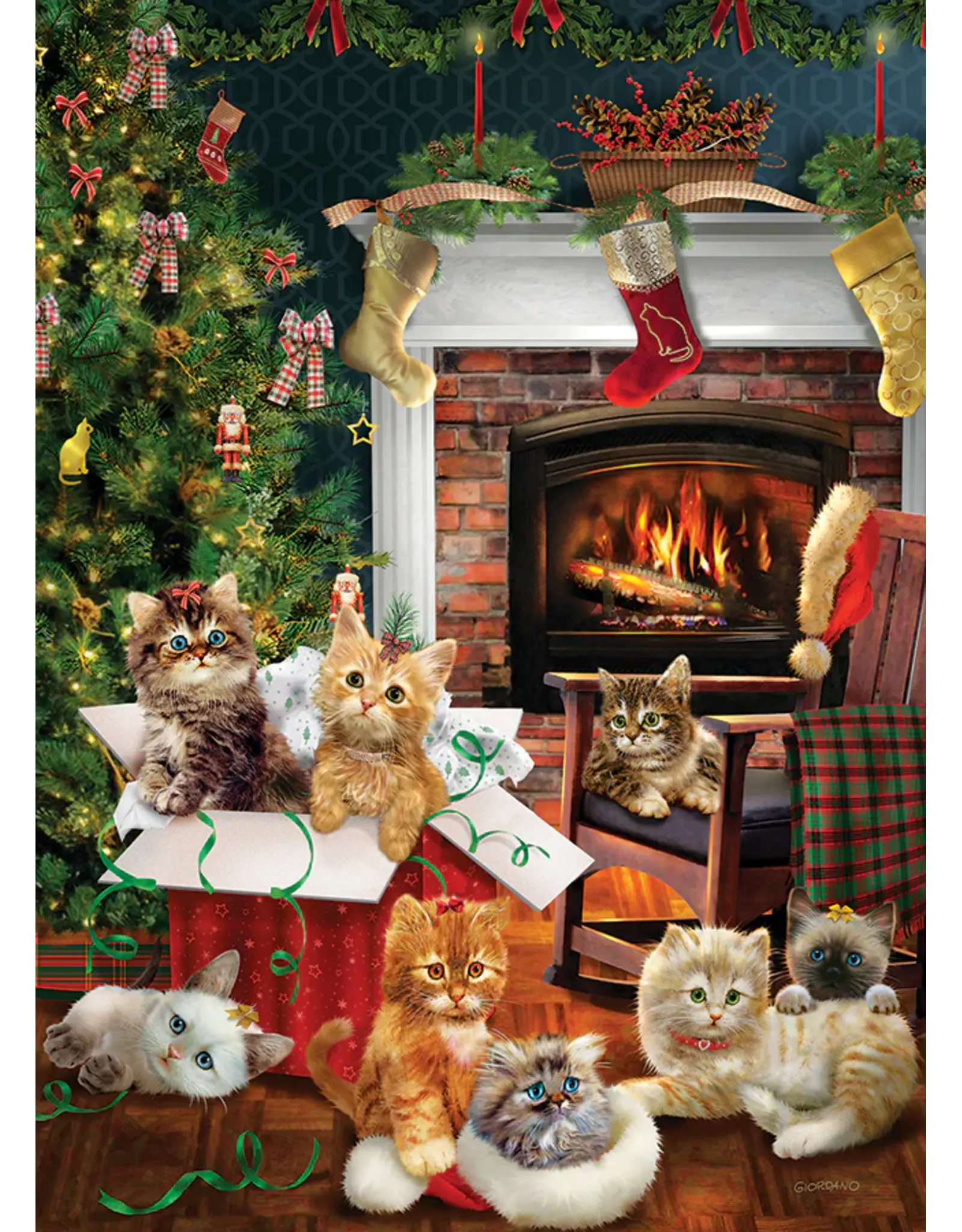 Cobble Hill Puzzles Christmas Kittens  500 Piece