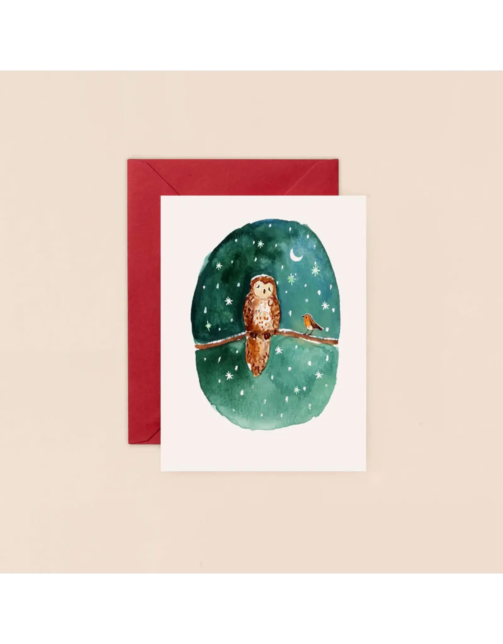 Louise Mulgrew Owl And Robin Mini Card