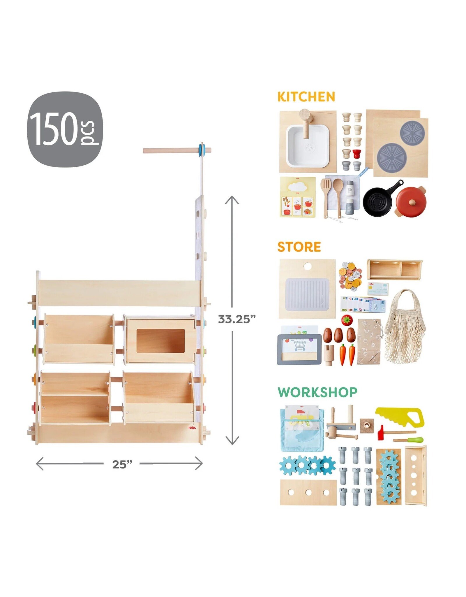 HABA Creative Play 3 in 1 – Play Kitchen, Store & Workshop