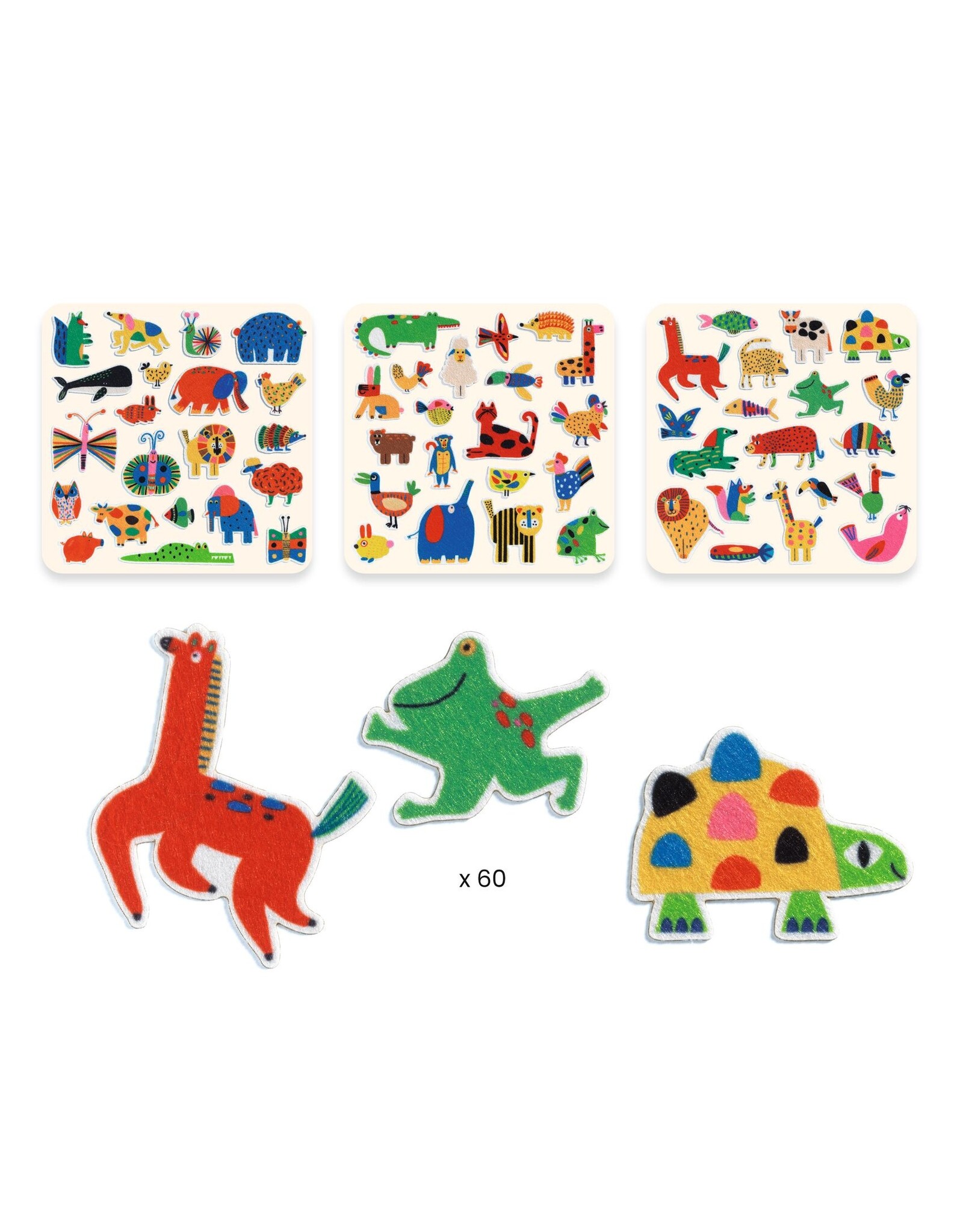 Djeco Animals Everywhere! 60 Felt Stickers