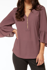 Black Tape CLEARANCE: Zip Front Ruffle Sleeve Top