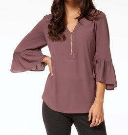 CLEARANCE: Zip Front Ruffle Sleeve Top