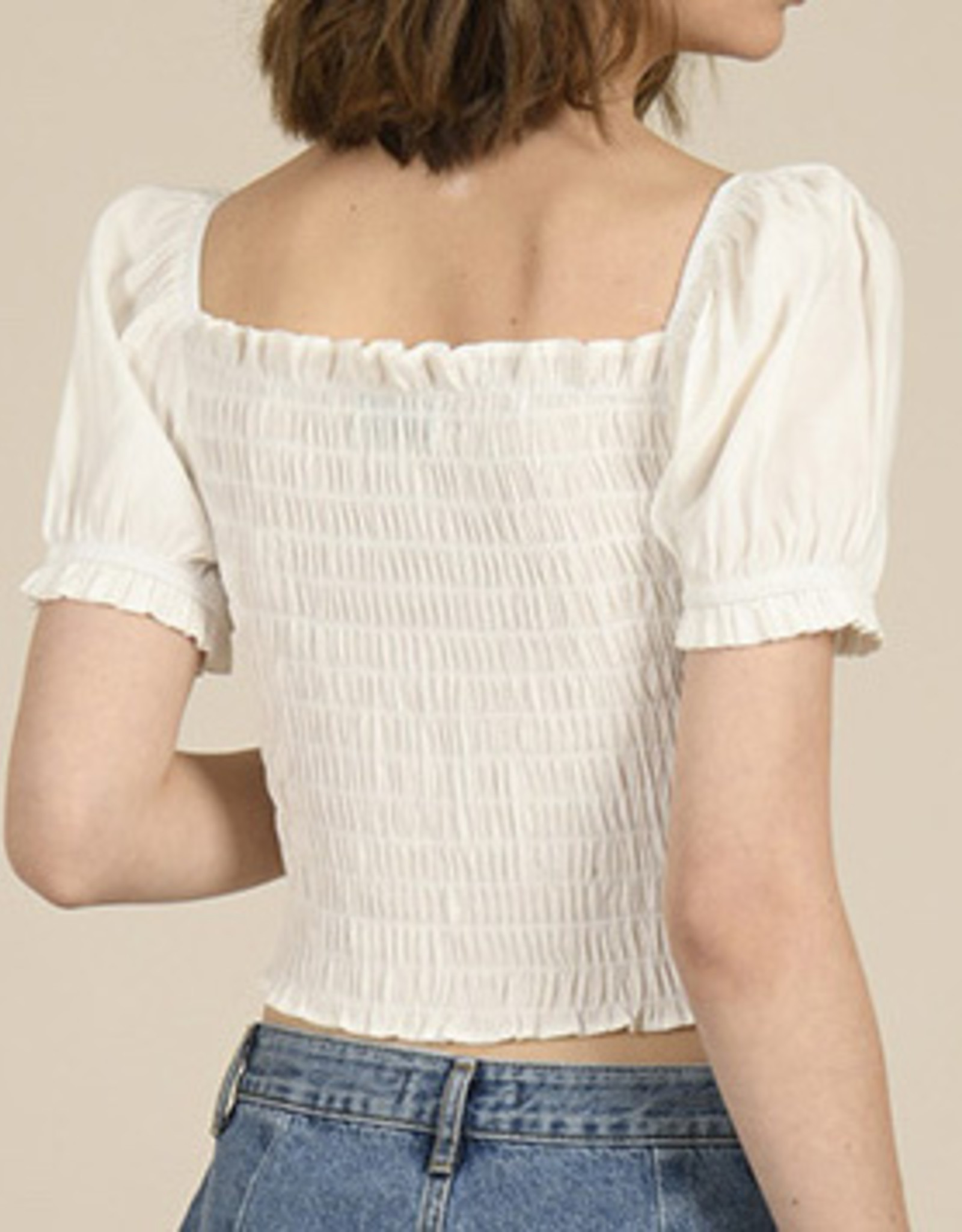 Molly Bracken CLEARANCE: Puff Sleeve Cropped Peasant Top