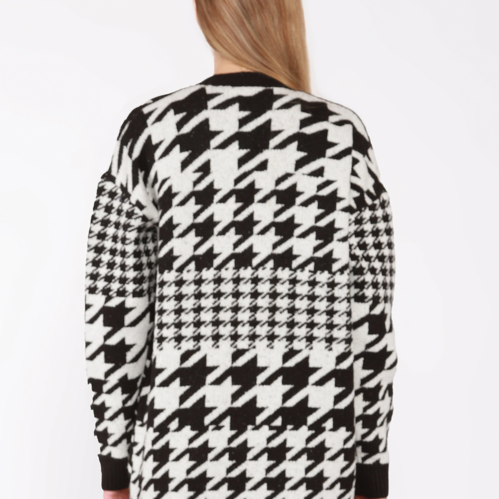 Black Tape Open Front Houndstooth Cardigan