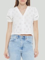 Dex Puff Sleeve Eyelet Embroidery Top