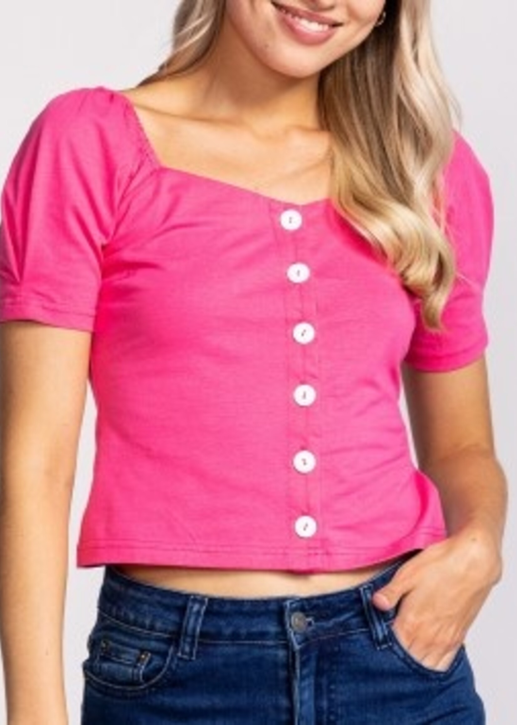 Pink Martini Puff Sleeve Button Front Top