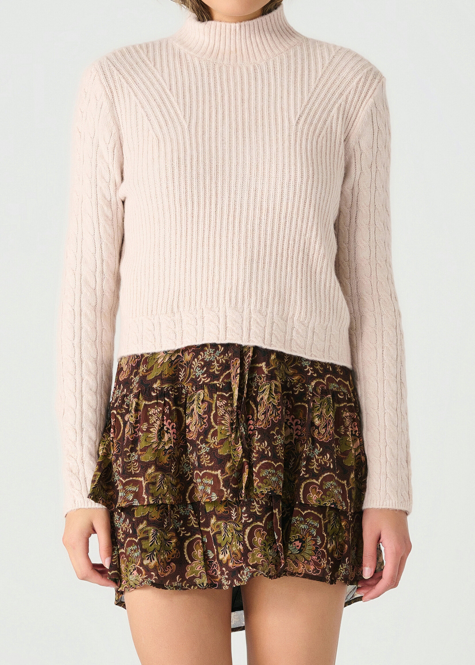 Cable Sleeved Mockneck Sweater