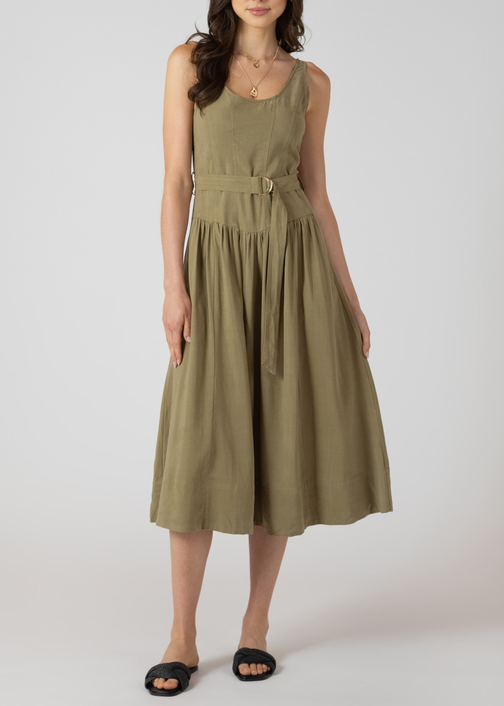 Dex Belted Drop Waist Midi-Dress