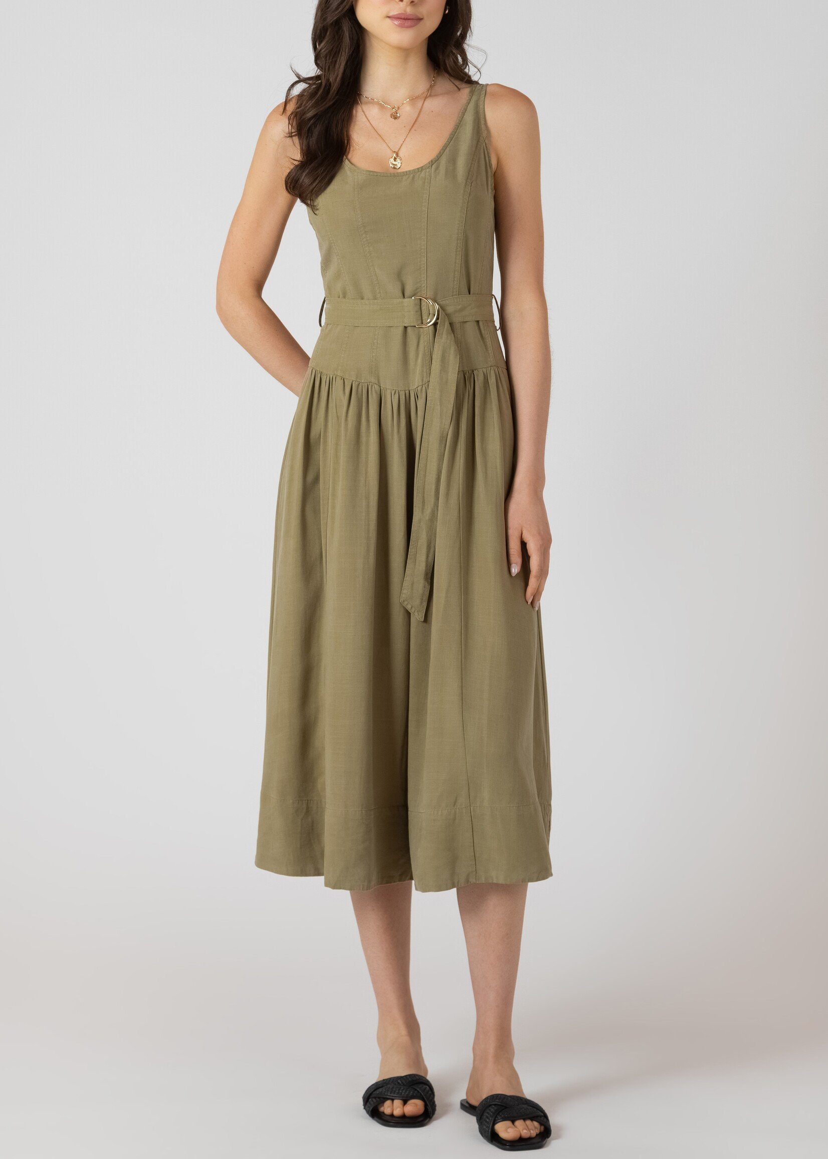 Dex Belted Drop Waist Midi-Dress