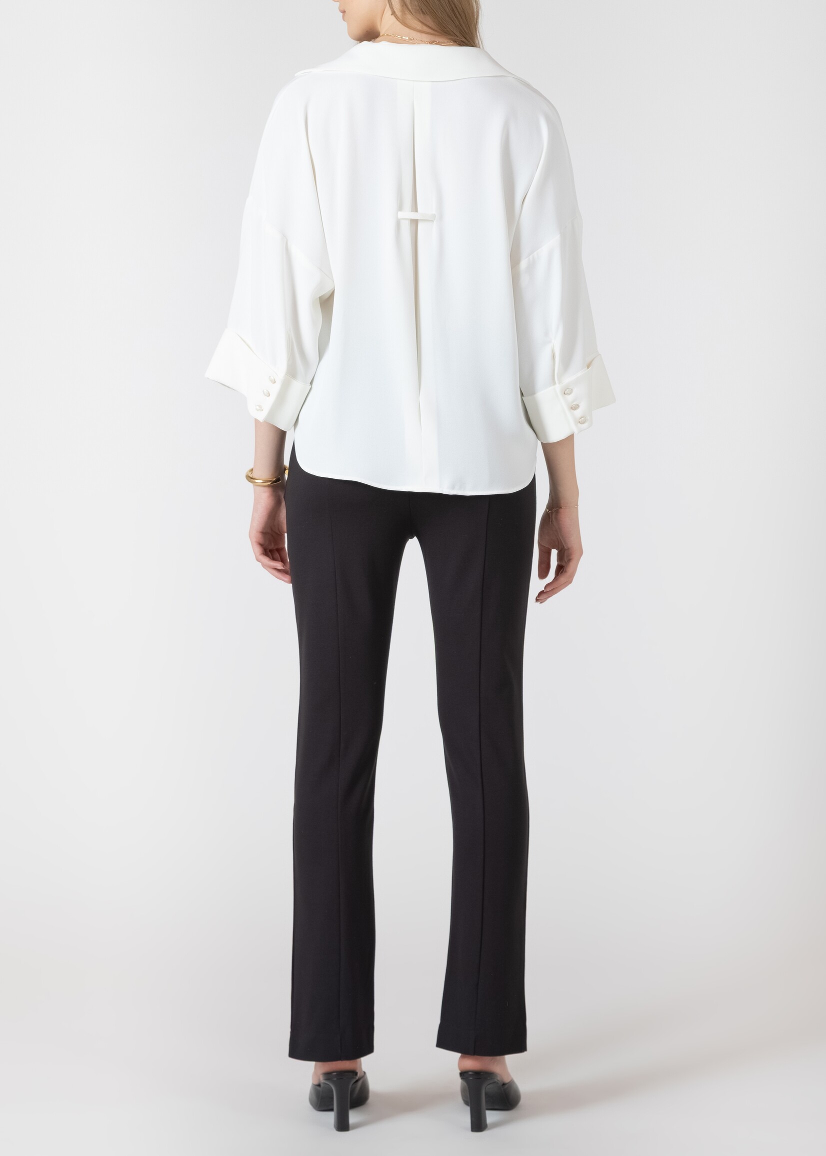 Black Tape Cuffed Button Front Blouse