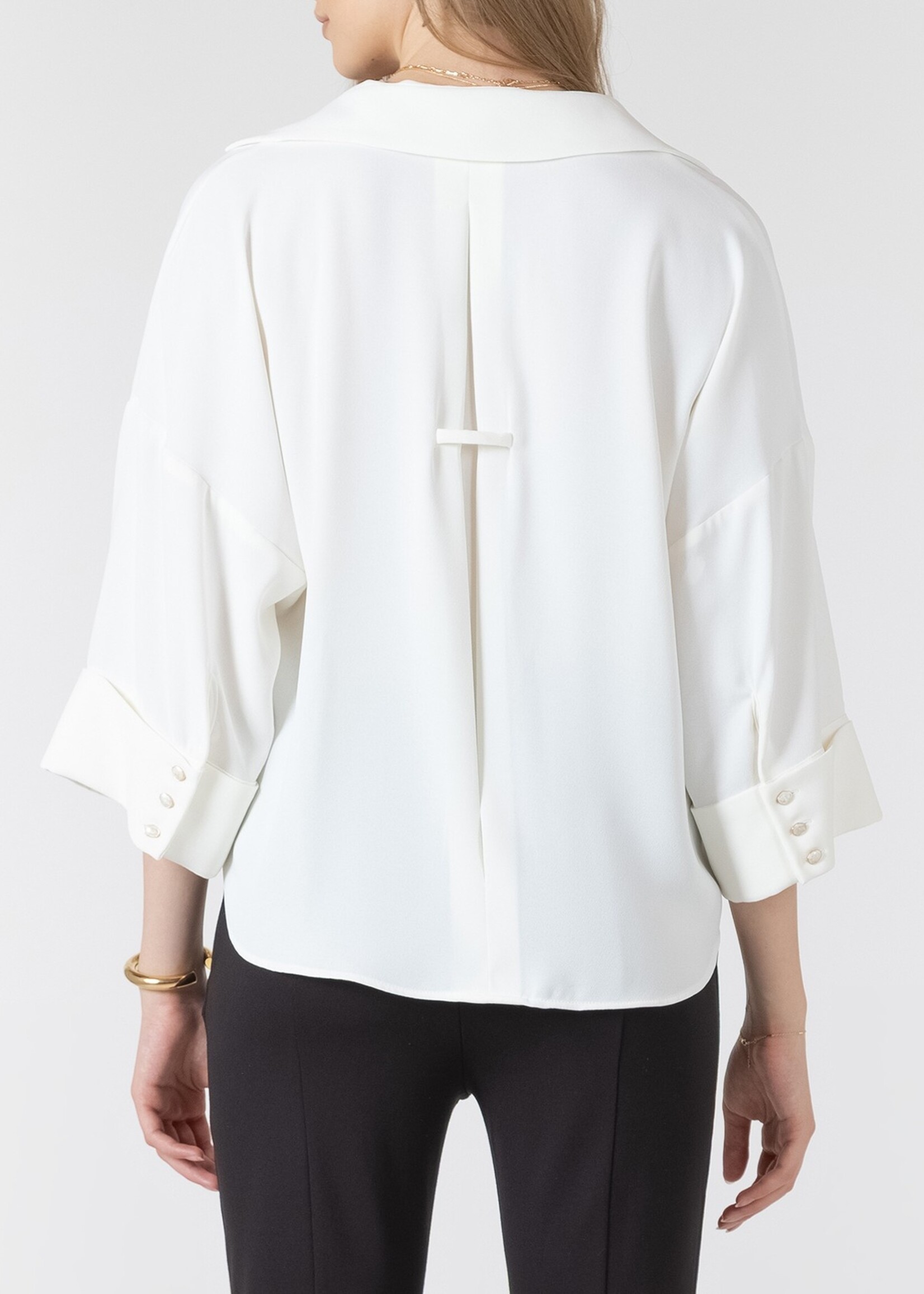 Black Tape Cuffed Button Front Blouse