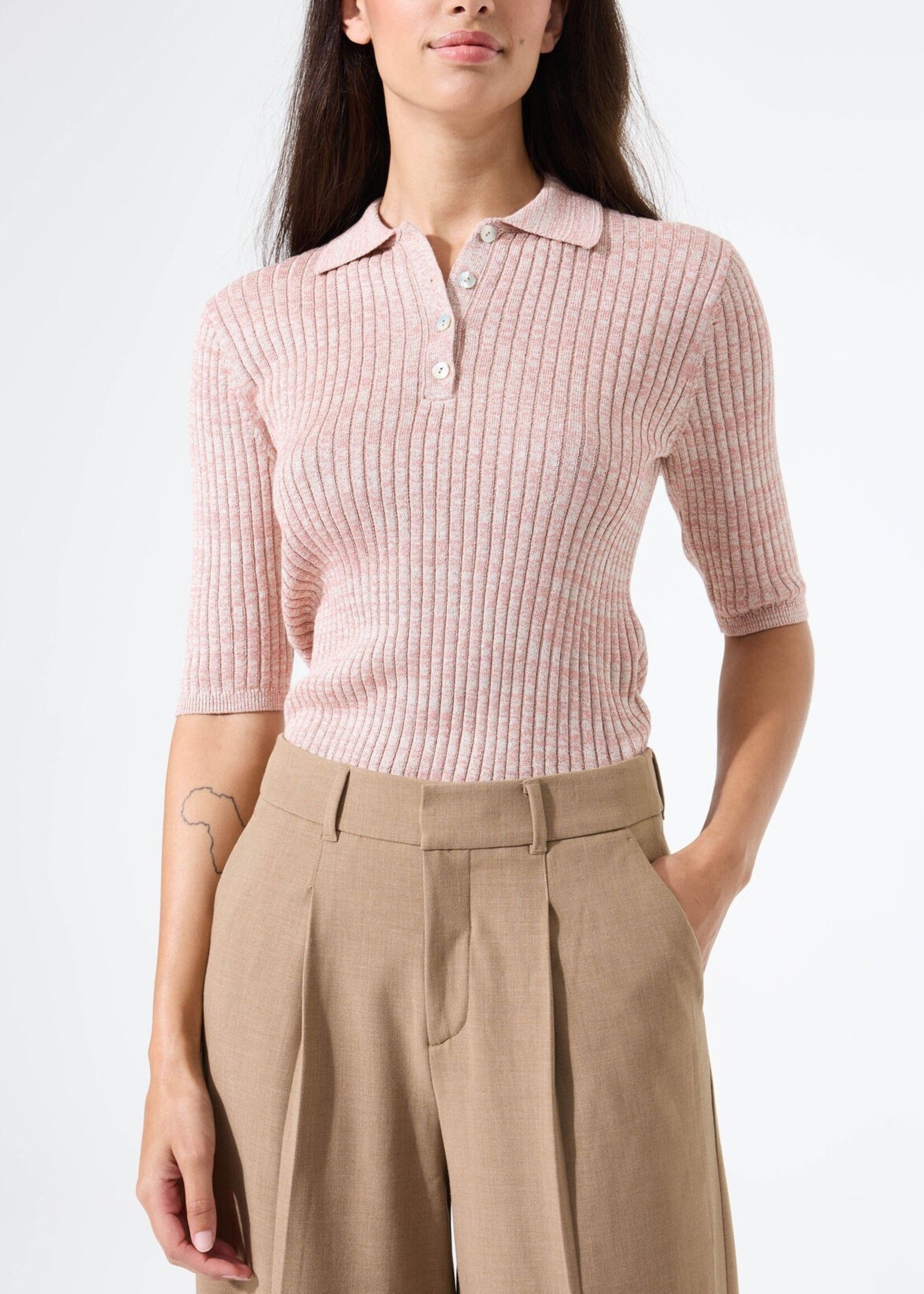 Garcia Elbow-Sleeve Polo Sweater