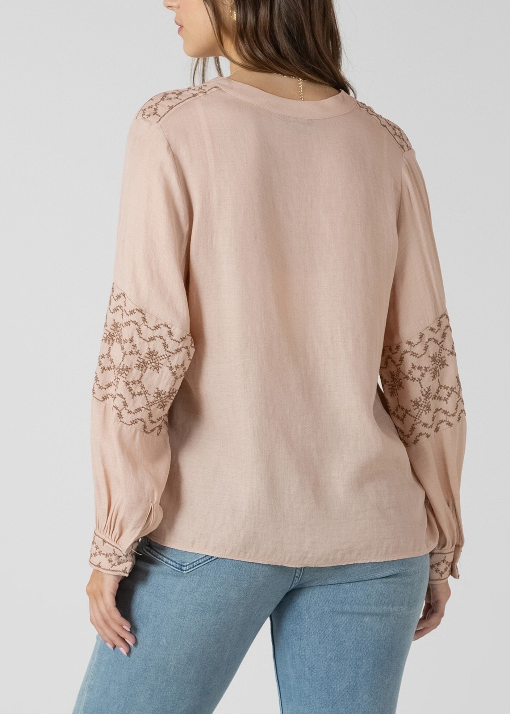 Dex Embroidered Button Front Blouse