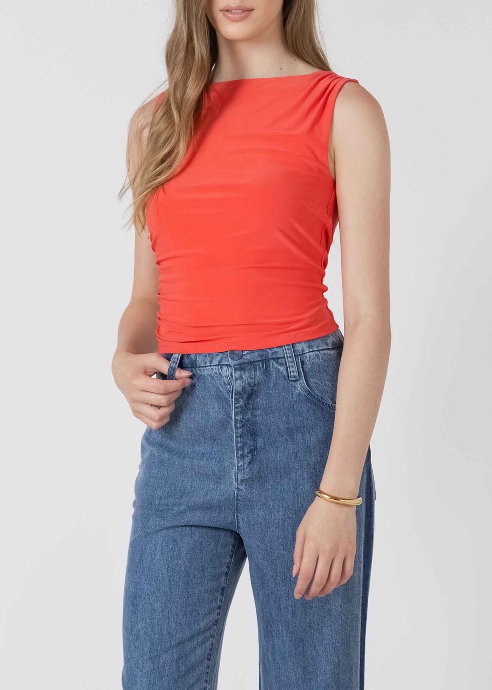 Black Tape Side-Ruched Sleeveless Top